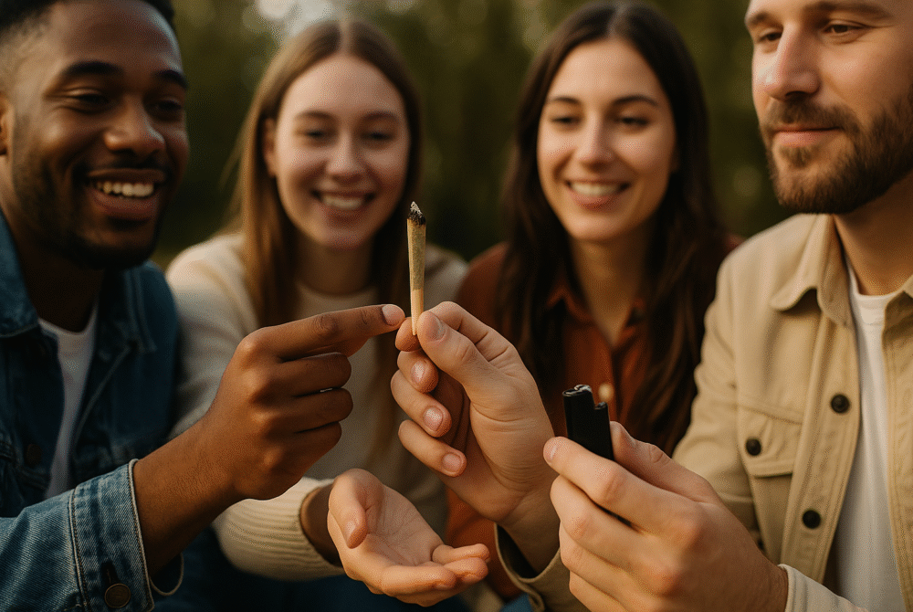 friends sharing a pre-roll