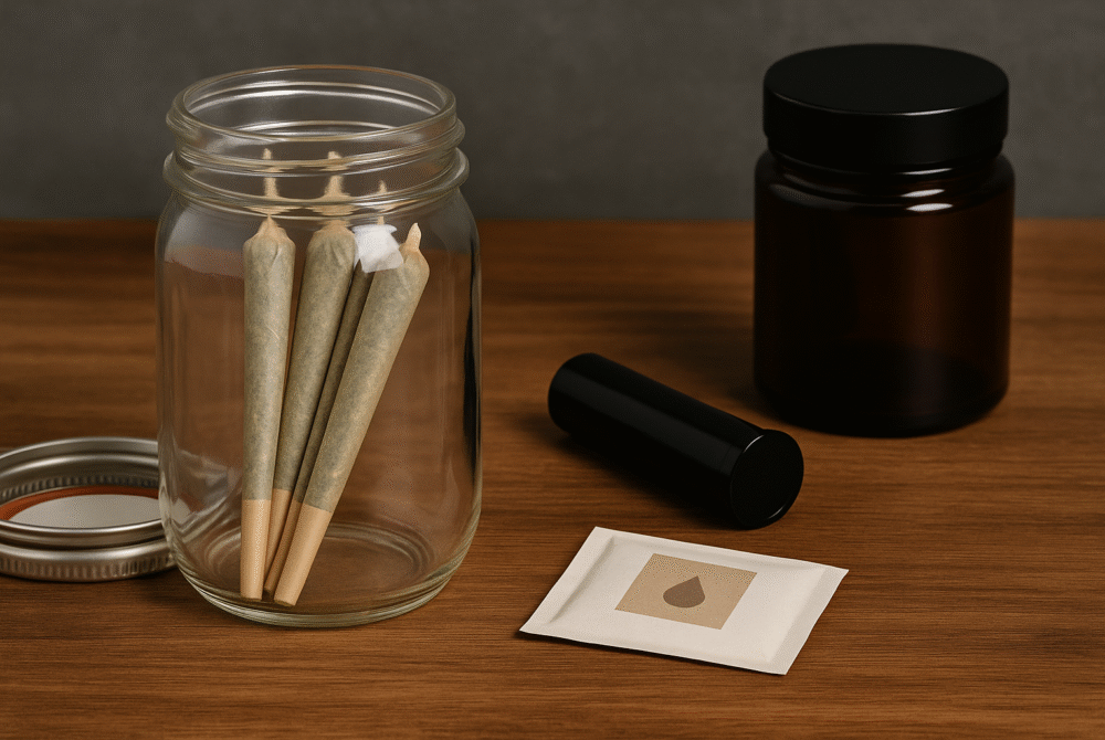 storage container with preroll joints inside
