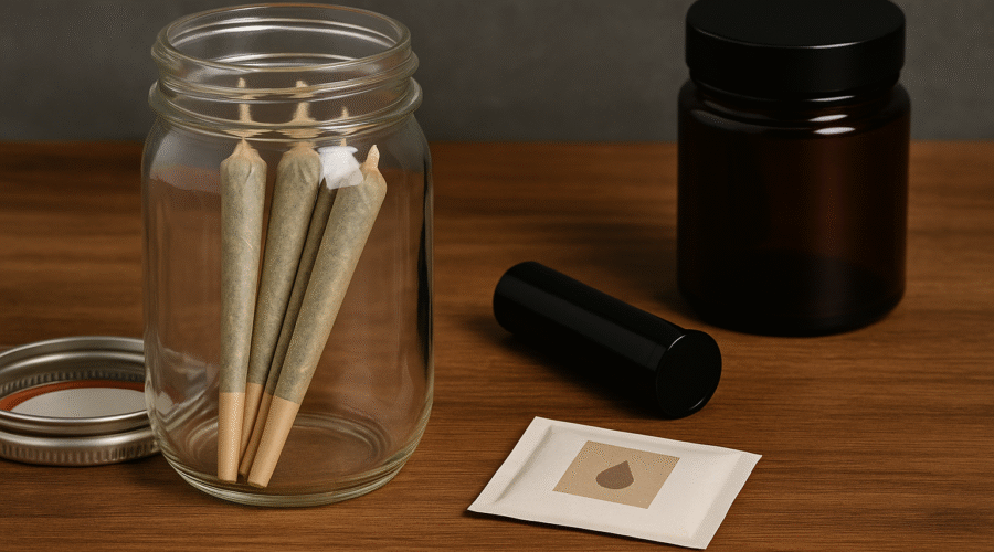 storage container with preroll joints inside