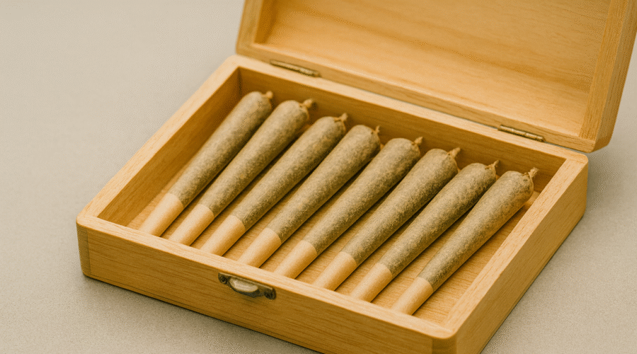 pre-rolls in a wooden box