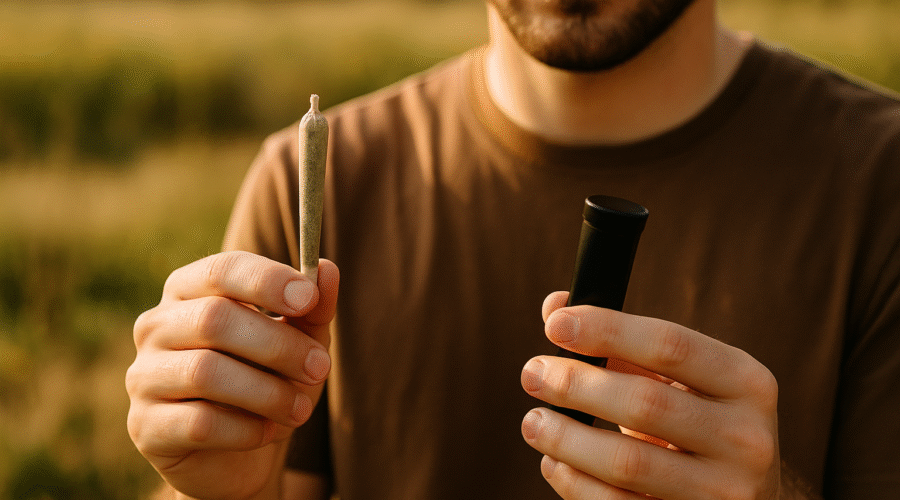 man holing joint and a lighter